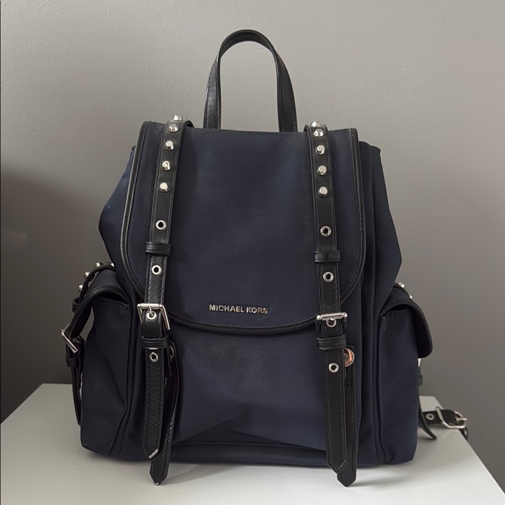 Michael Kors Navy Blue Backpack with Silver Studs